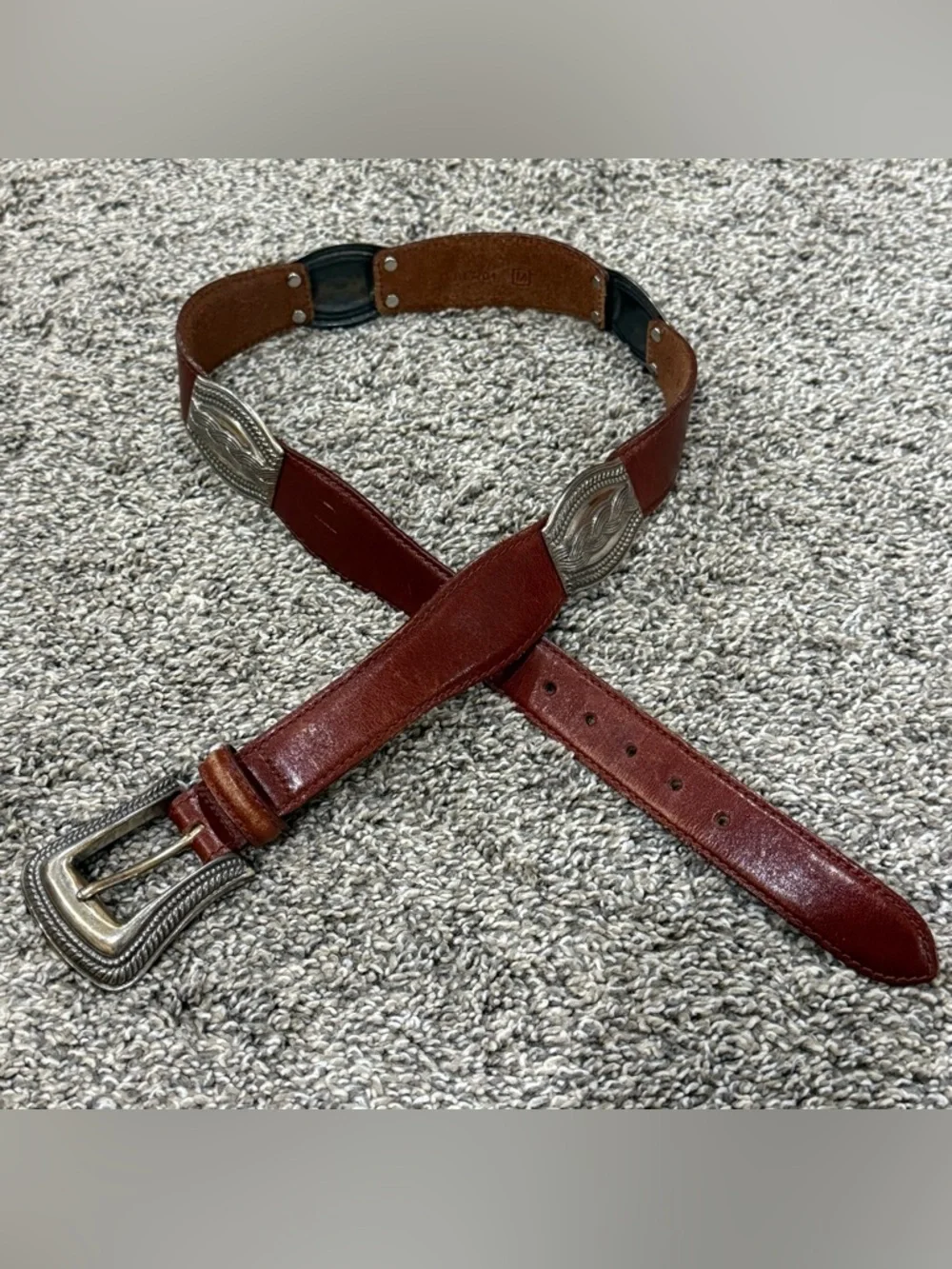 Fossil Brown Leather Belt with Silver-Tone Conchos - Picture 2 of 7
